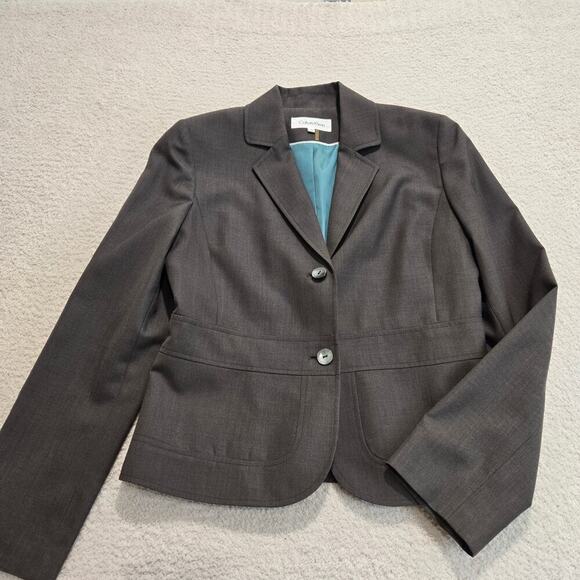 Calvin Klein Dark Gray 2 button Blazer Jacket Size 8 Officecore Corpcore - Picture 1 of 13